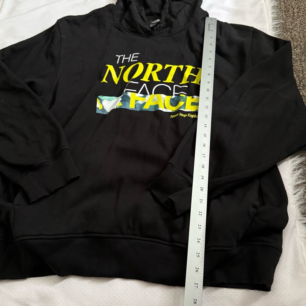 The North Face Black Hoodie with Yellow Logo Men’s XL Pocket‎ Sweatshirt - Picture 5 of 12